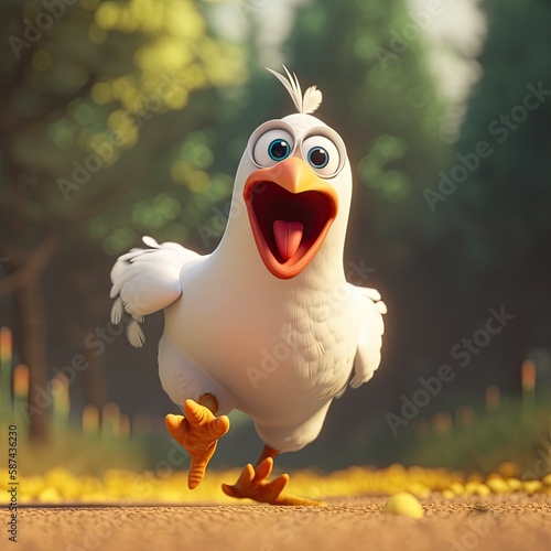 Cute Cartoon Chicken Running (Generative AI) Fototapet