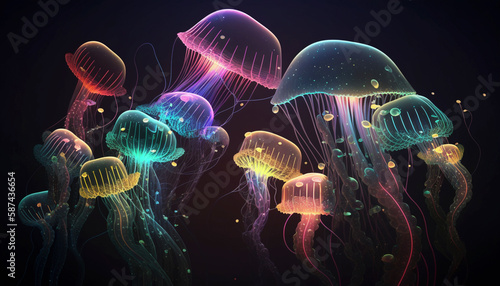 Neural network ai generated art glowing colorful.Generative AI.