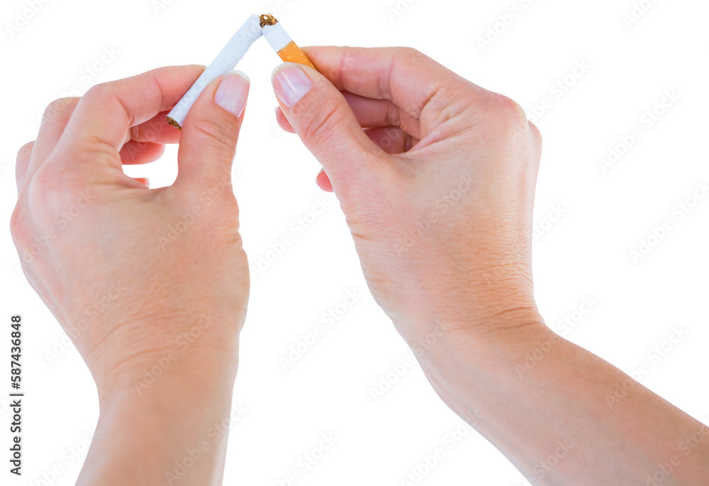 Close up of a woman breaking cigarette Close up of a woman breaking cigarette