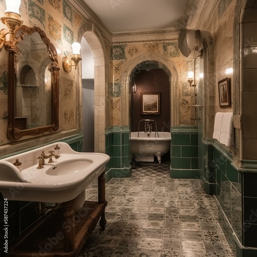Bathroom at historical hotel Generative AI