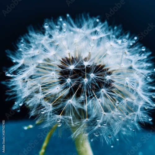 close up of dandelion on the blue background Generative AI