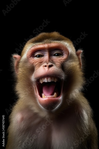 Funny portrait of smiling barbary Macaque Monkey. Generative AI