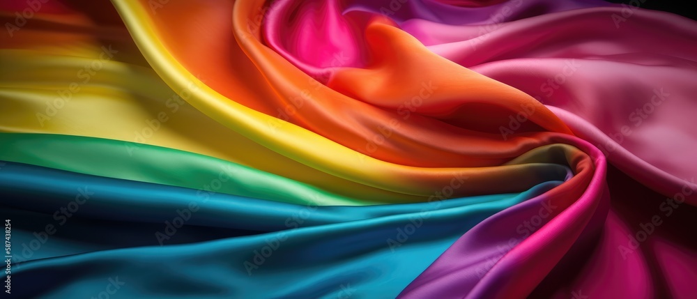Obraz premium Rainbow flag colored silk satin background, full frame. Generative AI