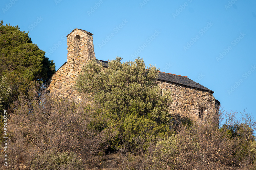 Chapel of Saint Pierre de Belloch above Lake Vinça Pyrénées Orientales