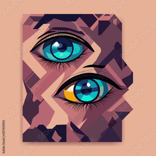 eye in abstract art style, cubic style for poster, banner or background, vector illustration