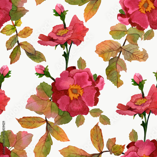 Seamless watercolor pattern with peonies and carnations on a light background. Fabric  texture  bed linen background  wallpaper  napkins  wrapping paper. Endless botanical ornament with spring flowers