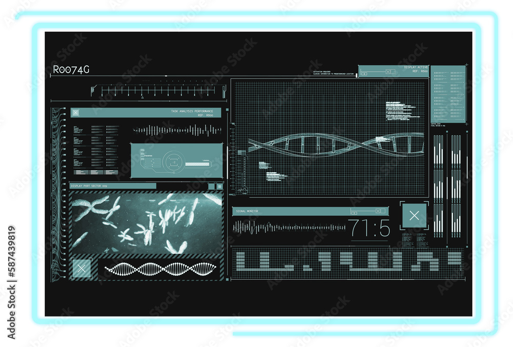 Fototapeta premium Digital image of DNA helix report on screen