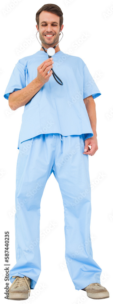 Handsome surgeon using stethoscope Handsome surgeon using stethoscope
