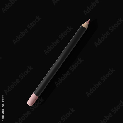 matte black lip pencil top view isolated black background