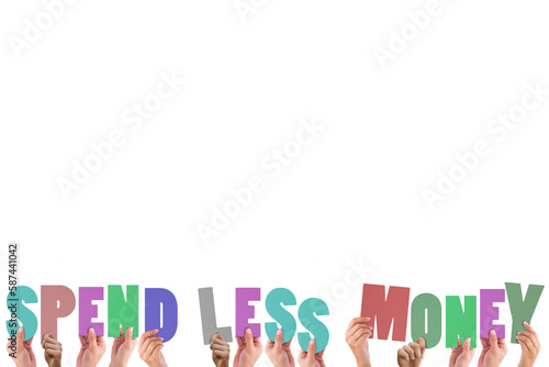 Ταπετσαρία Colorful alphabet spelling spend less money held up by people