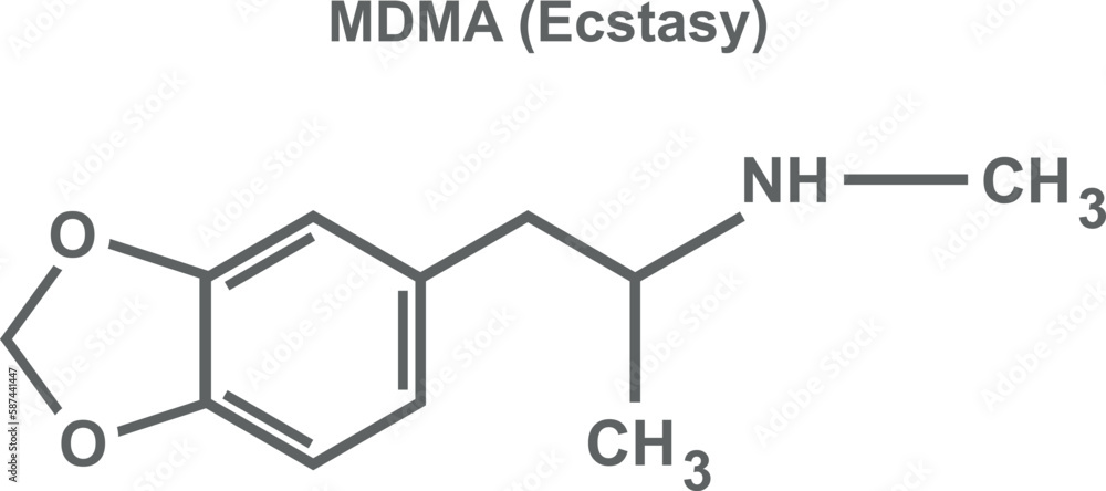 MDMA (ecstasy) chemical formula made with thin grey line. Editable  molecular structure of ecstasy, molly. Stock Vector | Adobe Stock