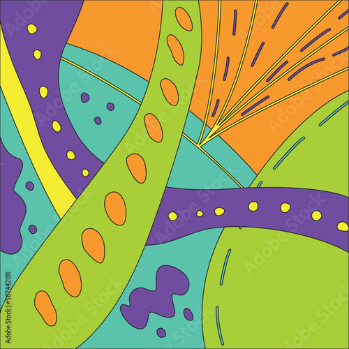 Bright abstraction with lines and shapes flat style, vector illustration. Decorative design element for backgrounds, contours and outlines, retro aesthetic (ID: 587442011)