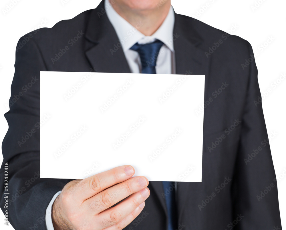 Mature businessman showing card Mature businessman showing card