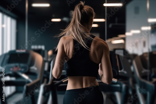 girl athlete on a treadmill in the gym, sport activity generative ai
