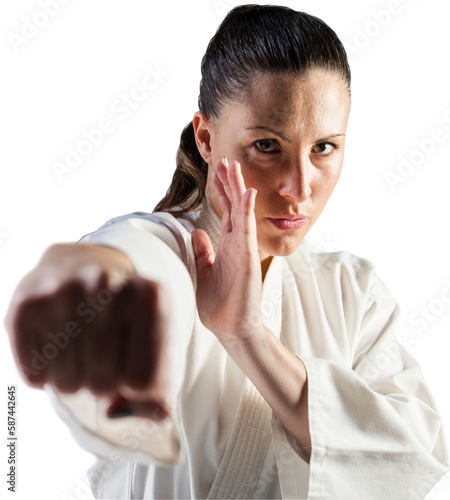 Obraz na płótnie Female fighter performing karate stance
