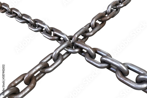 Closeup 3d image of metallic chains in cross shape