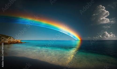  a rainbow appears to be in the sky over the ocean. generative ai