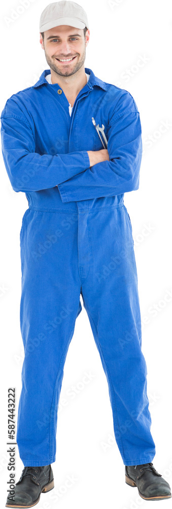 Male mechanic standing arms crossed on white background Male mechanic standing arms crossed on white background