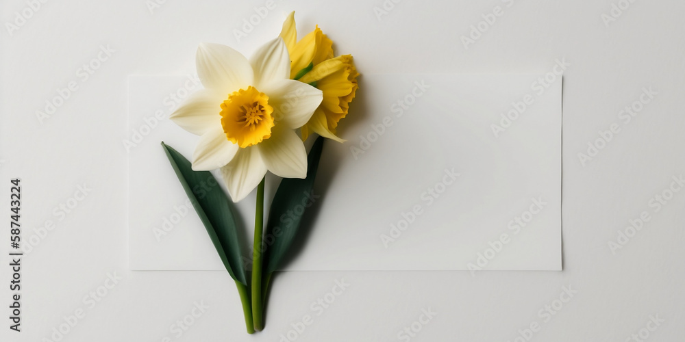 Narcissus flowers isolated on white background. Happy Mother's Day, Birthday, anniversary or Valentine's Day concept background. Generative AI