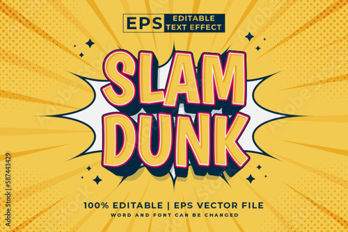 Editable text effect slam dunk comic 3d cartoon style premium vector