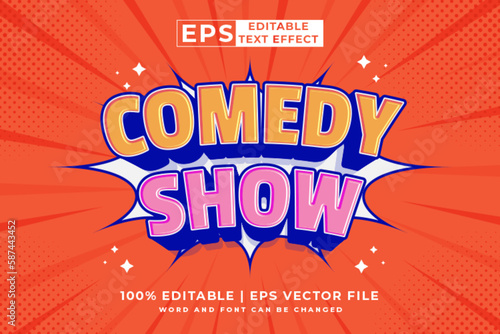 Editable text effect comedy show comic 3d cartoon style premium vector