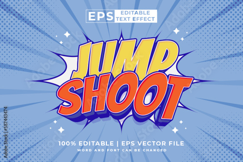 Editable text effect jump shoot comic 3d cartoon style premium vector