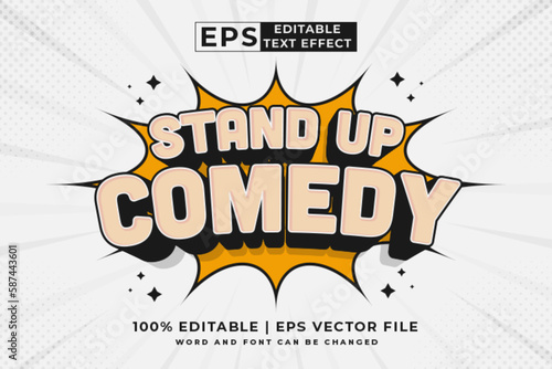 Editable text effect stand up comedy comic 3d cartoon style premium vector