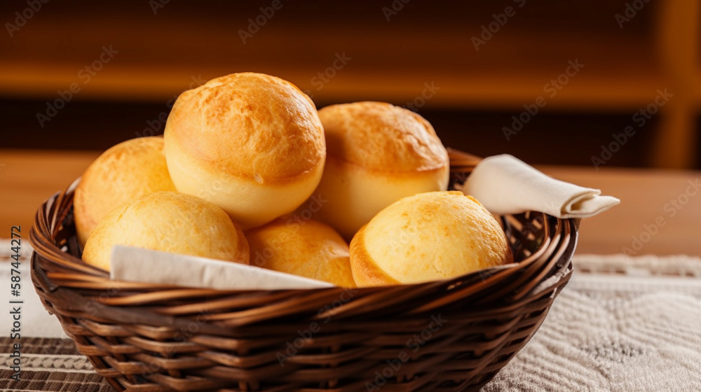 brazilian cheese bread or pão de queijo, traditional brazil snack made with cheese. generative ai
