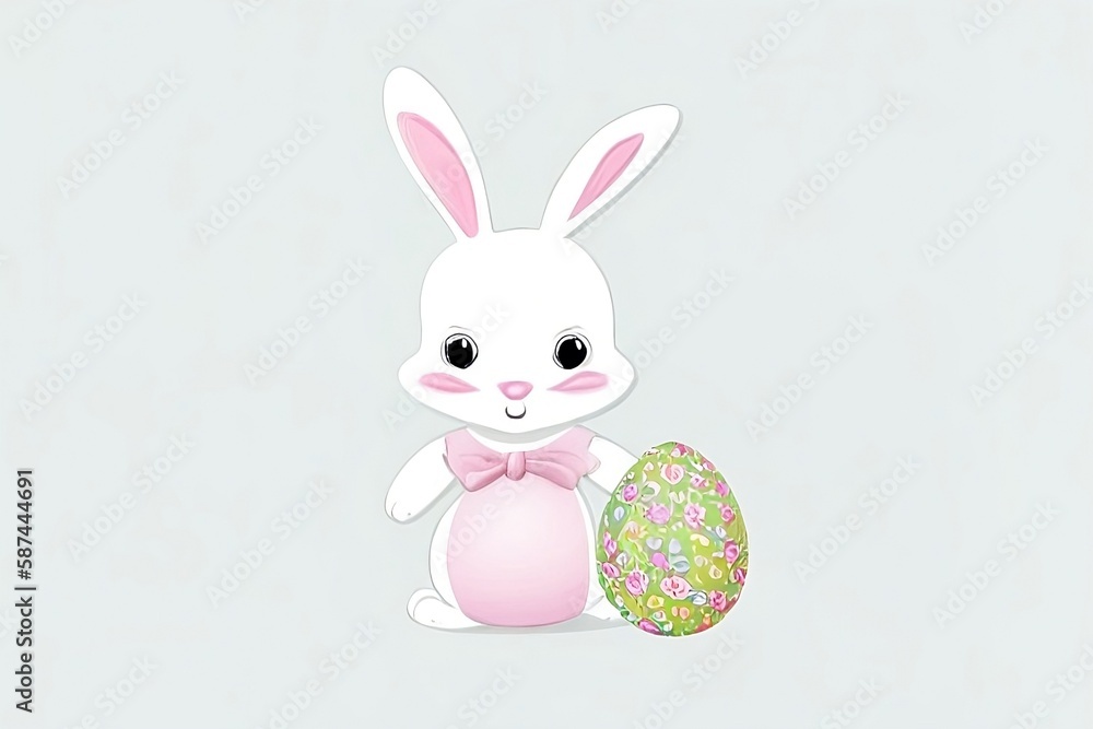 Fototapeta premium Cute easter bunny holding an easter egg Easter AI,Generative AI,Generative