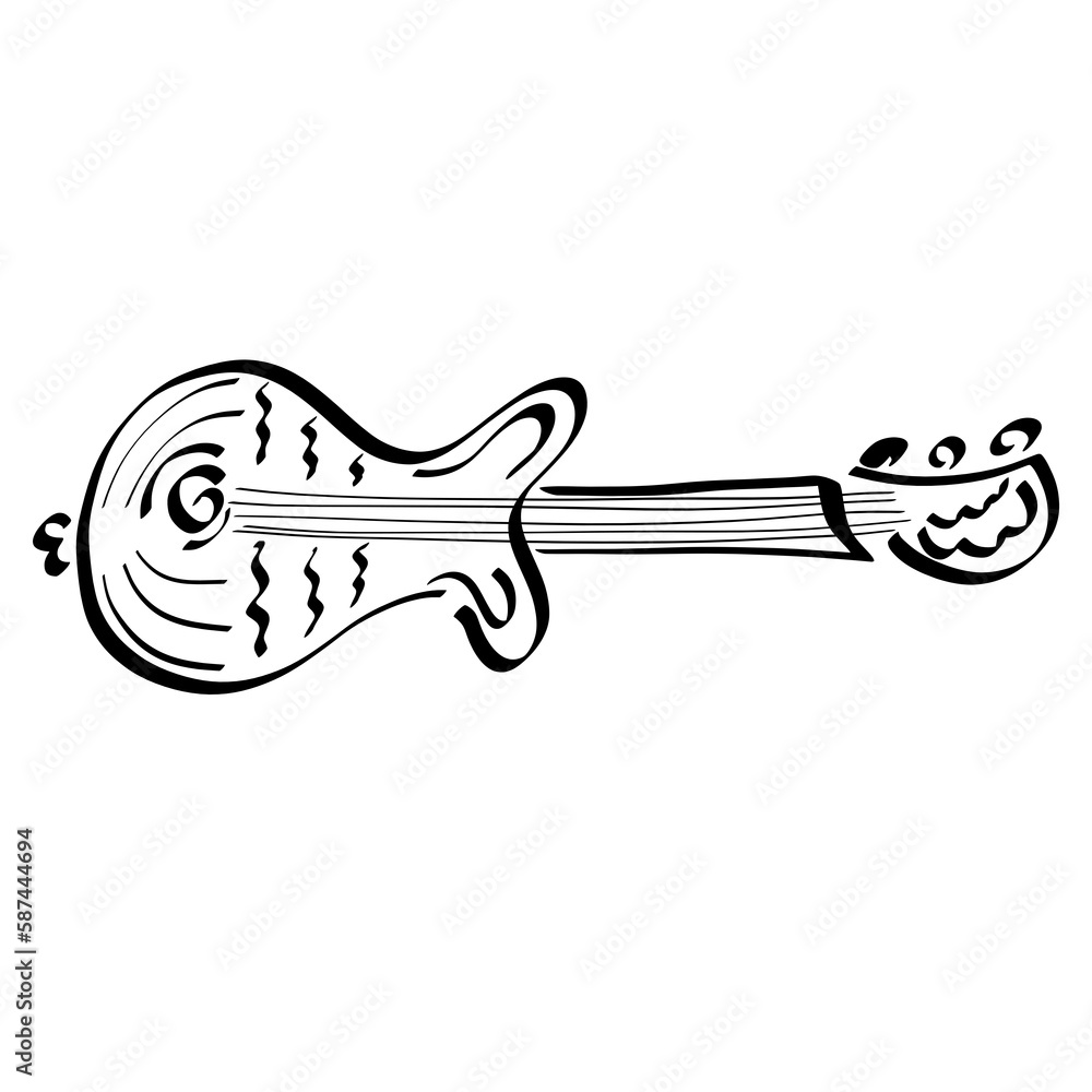 Obraz premium creative guitar in the shape of a fish, black outline on a white background