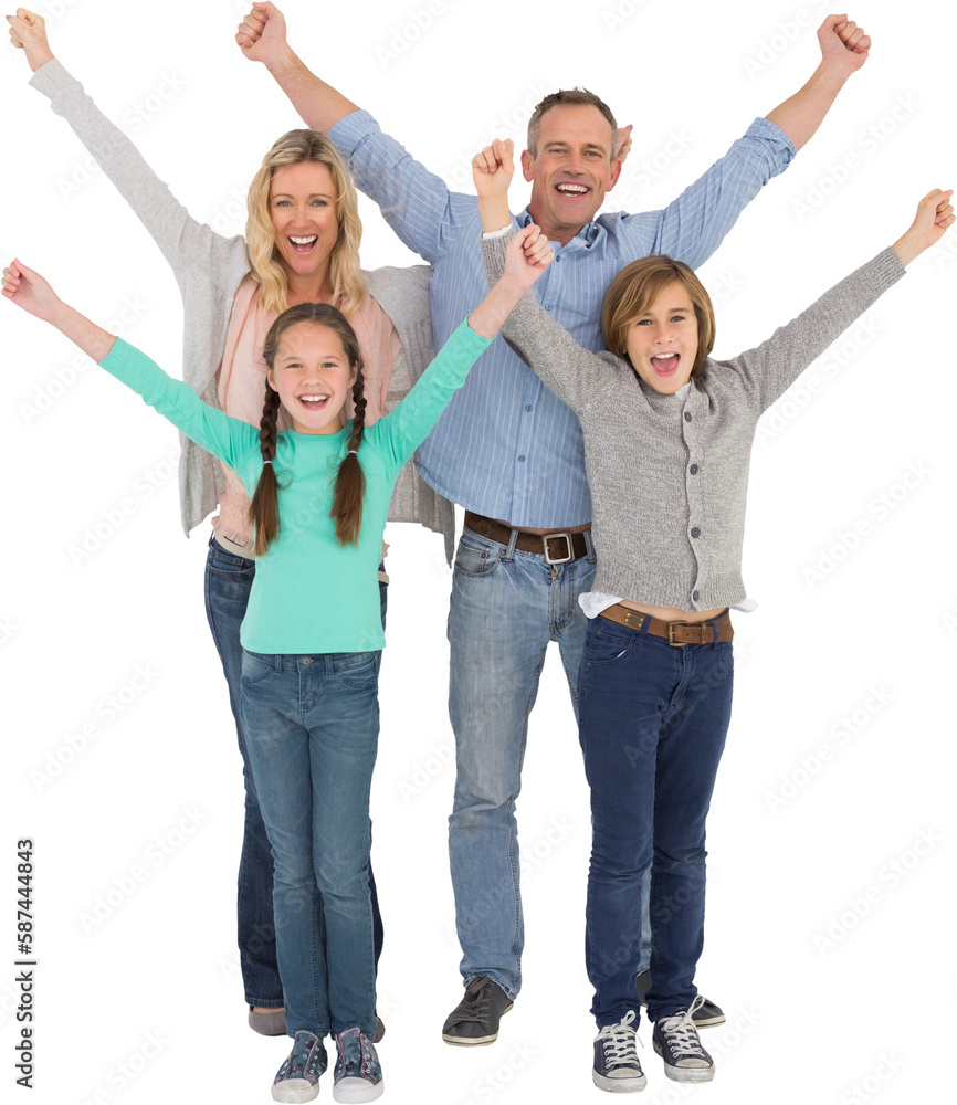 Cheerful family with arms raised Cheerful family with arms raised