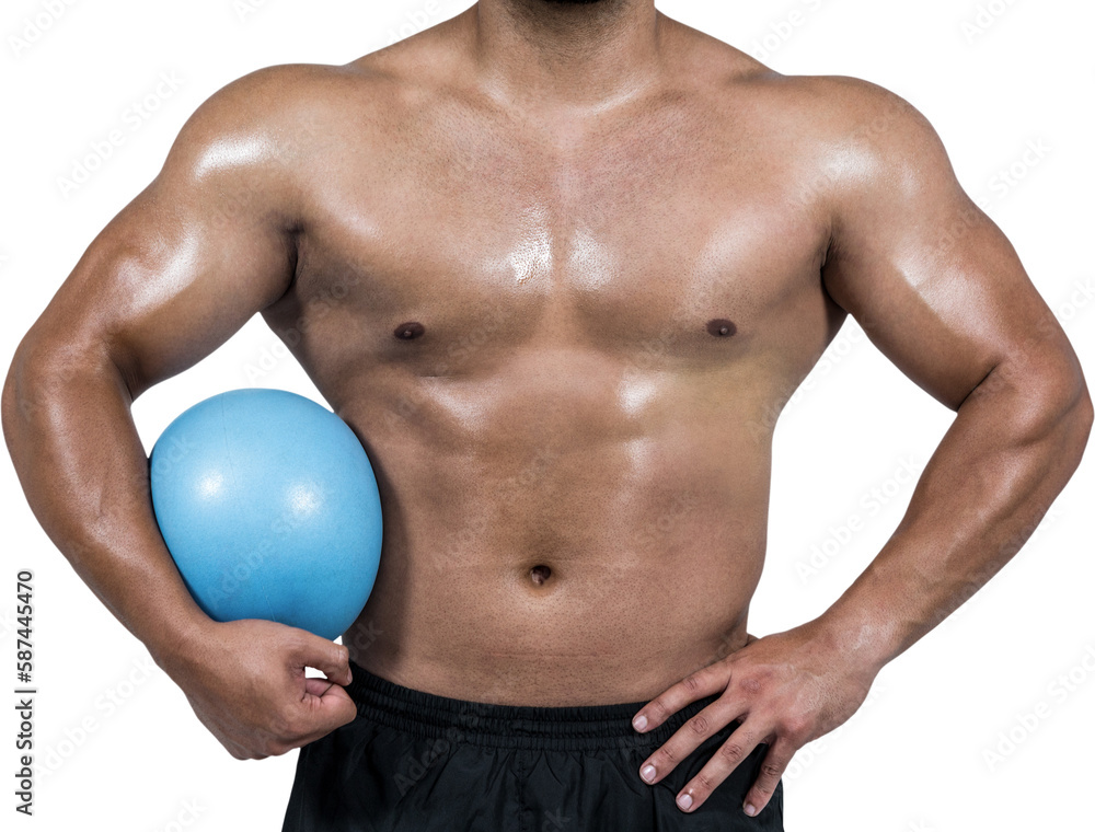 Muscular man with weight ball