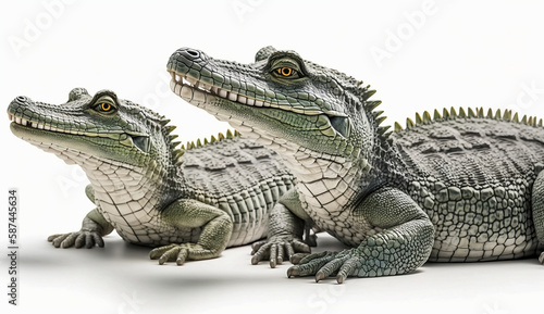 Crocodiles on White Background. Generative AI © ShadowHero