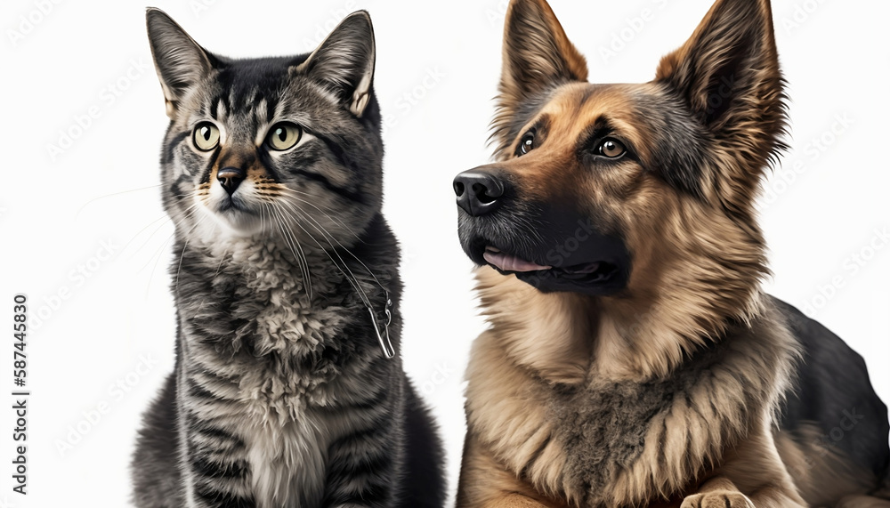 Dogs and Cat on White Background. Generative AI Dogs and Cat on White Background. Generative AI