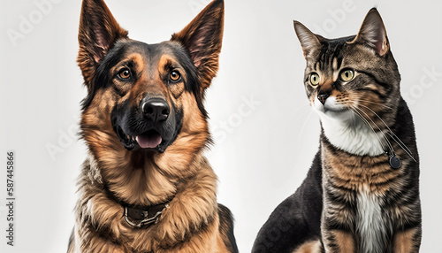 Dogs and Cat on White Background. Generative AI