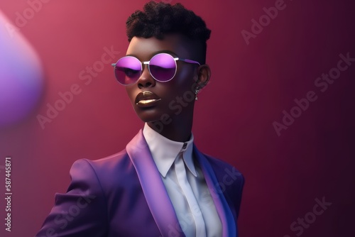 Black or african american fictional (AI) queer, gay or non binary person at high school prom, created with generative ai photo