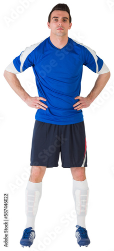 Handsome football player in blue jersey