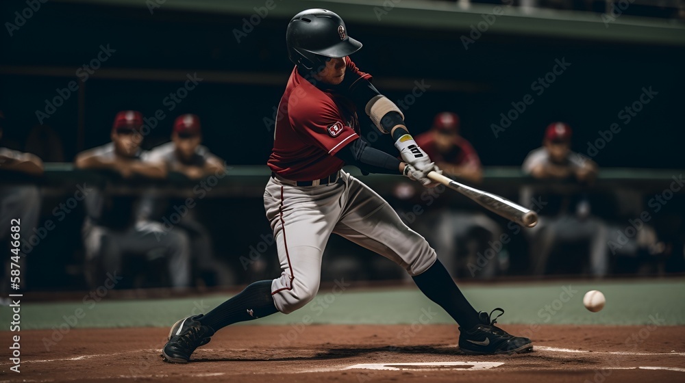 Fototapeta premium Baseball player hitting ball. Created using generative AI