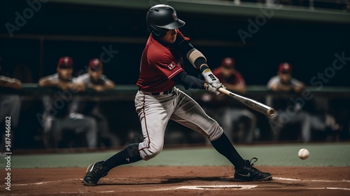 Baseball player hitting ball. Created using generative AI
