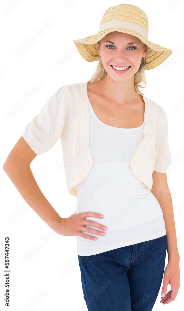 Attractive young blonde smiling at camera in sunhat