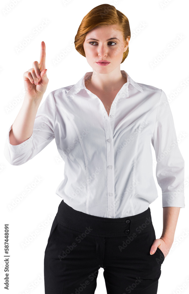 Businesswoman standing and pointing Businesswoman standing and pointing