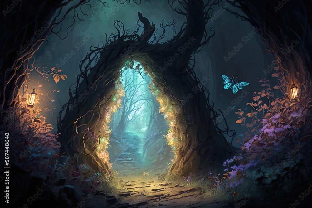 A Journey Through a Faerie Wood: A Mesmerizing Fantasy Illustration Generative AI