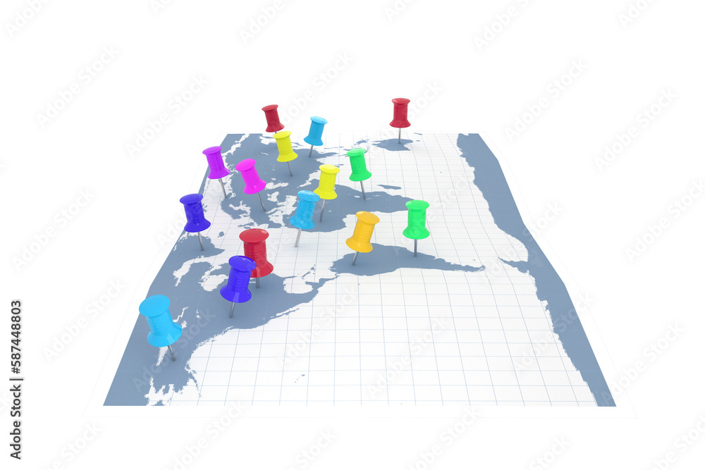 Obraz premium Pushpins on world map