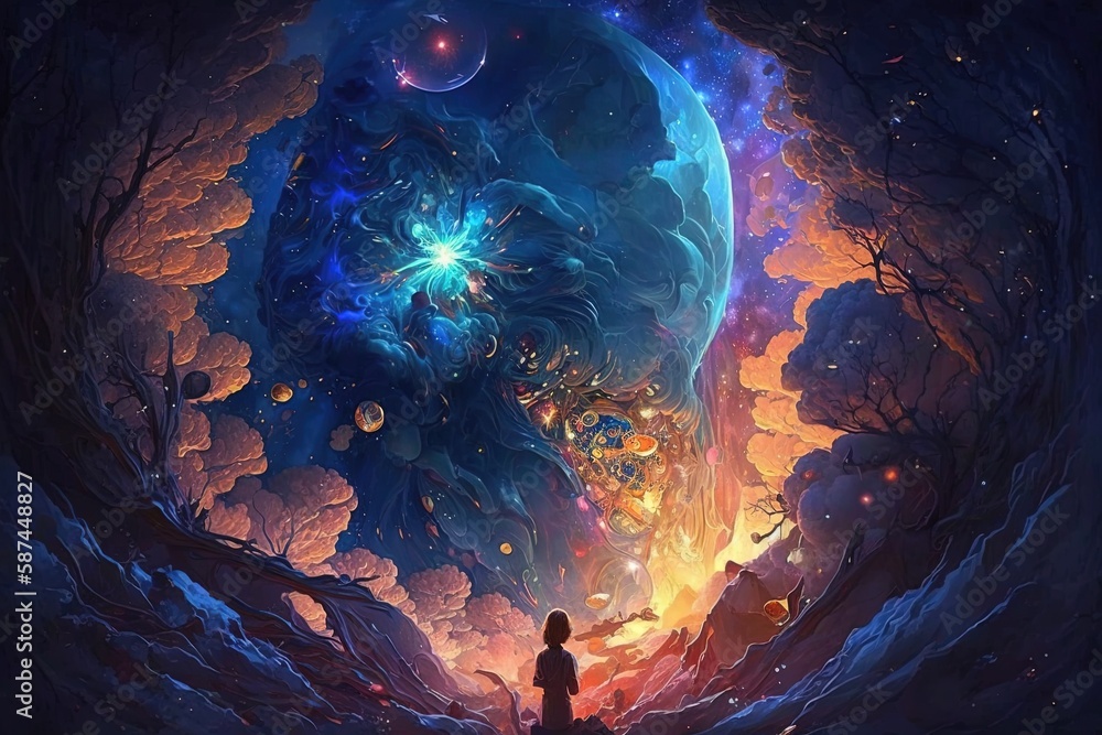 Obraz premium Astroluminescent Splendor: The Secret Universes Hidden Beyond the Mind’s Eye Generative AI