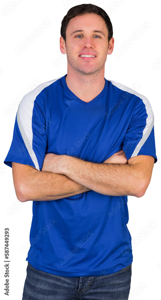 Smiling football fan in blue Smiling football fan in blue