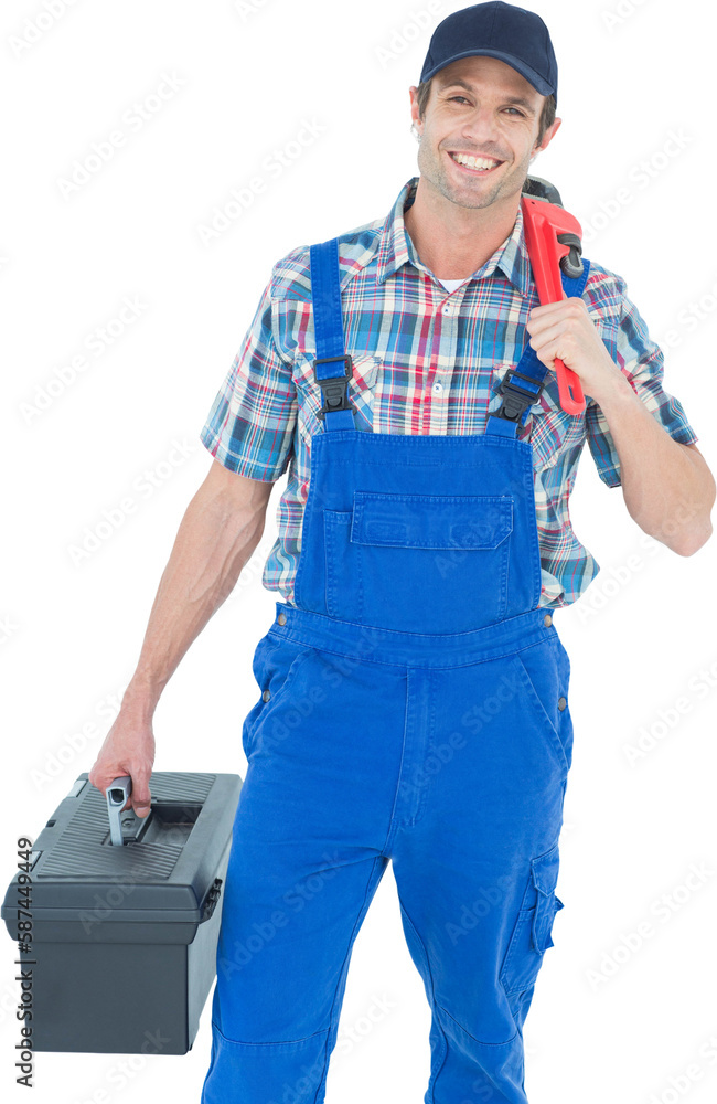 Plumber with monkey wrench and tool box Plumber with monkey wrench and tool box