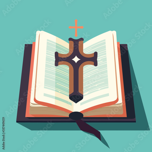The Open Bible with a cross symbolizing a sword - Vector Illustration