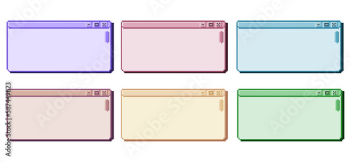 Fototapeta Set Illustration users interface window pixel art. blank desktop window, tap browser elements. Concept of 2000s computer graphics. 