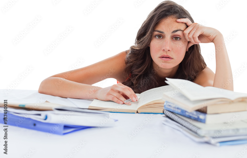 Bored student doing her homework Bored student doing her homework