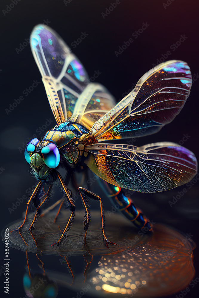 Fototapeta premium Bright, colorful and iridescent dragonfly